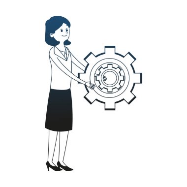 Dişli simgesi mavi çizgili kadın