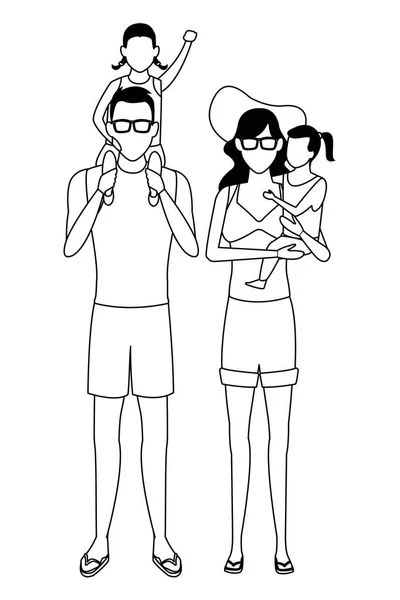 Сімейний аватар мультяшний персонаж чорно-білий — стоковий вектор