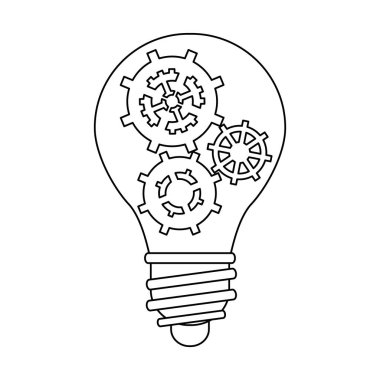 Gears ile siyah ve beyaz ışık ampul