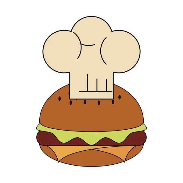 Hamburger en chef-kok hoed — Stockvector