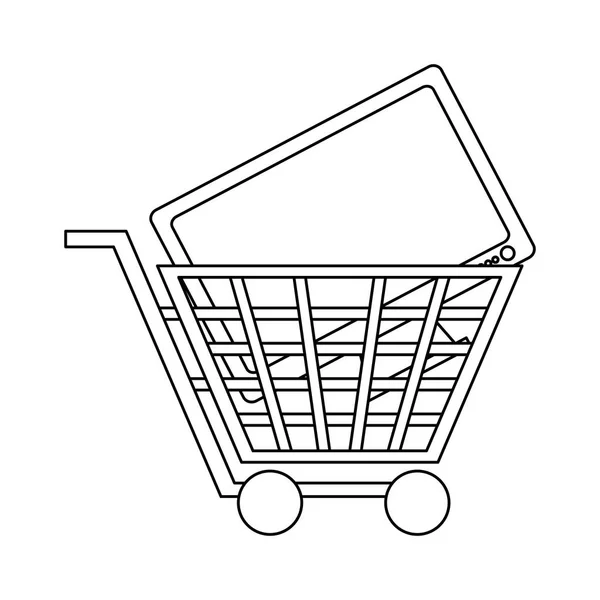 Shopping cart with tv in black and white — Stock Vector