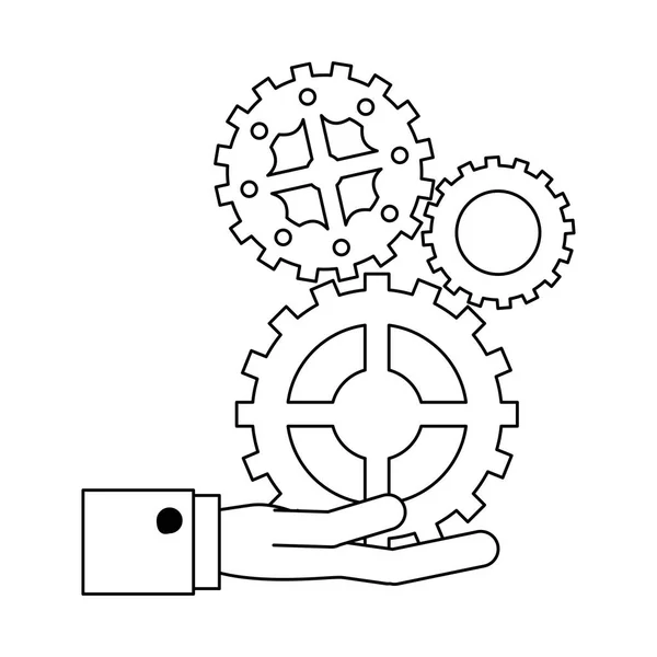 Engrenagens de mão preto e branco — Vetor de Stock