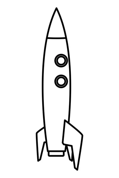 Rocket desenhos animados nave espacial em preto e branco —  Vetores de Stock