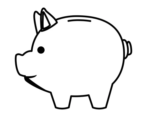 Piggy dinheiro salvar desenhos animados em preto e branco — Vetor de Stock