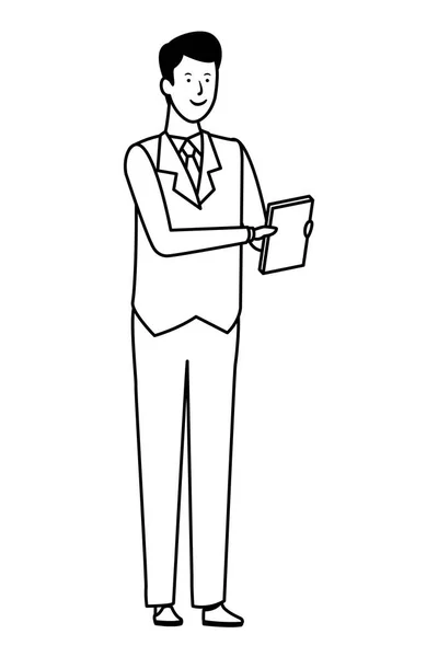 Geschäftsmann Avatar Cartoon-Figur schwarz und weiß — Stockvektor