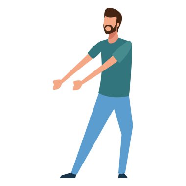 Genç adam bir şey tutan karikatür