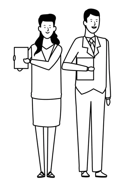 Couple d'affaires avatar personnage de dessin animé noir et blanc — Image vectorielle