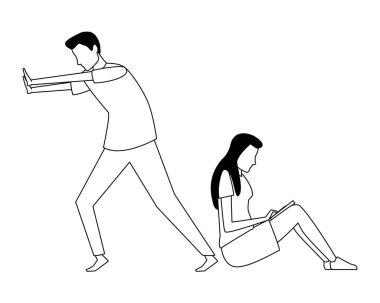 İş arkadaşları ekip çalışması karikatür siyah beyaz