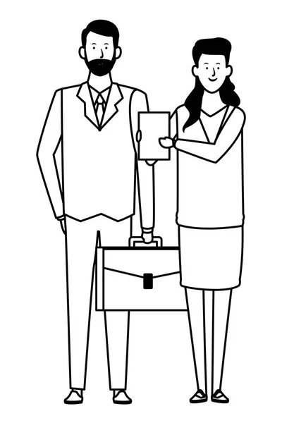 Couple d'affaires avatar personnage de dessin animé noir et blanc — Image vectorielle
