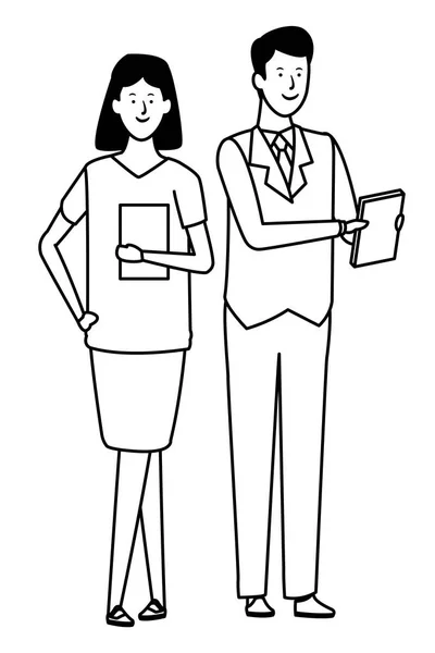 Επαγγελματίες ζευγάρι avatar γελοιογραφία χαρακτήρας μαύρο και άσπρο — Διανυσματικό Αρχείο