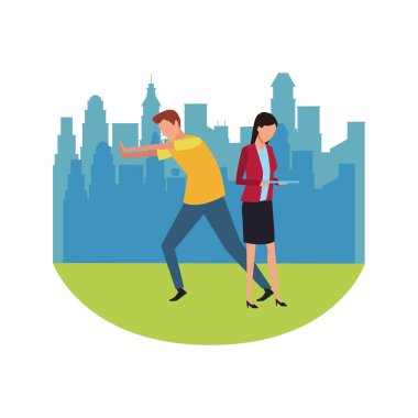 İş arkadaşları ekip çalışması çizgi film