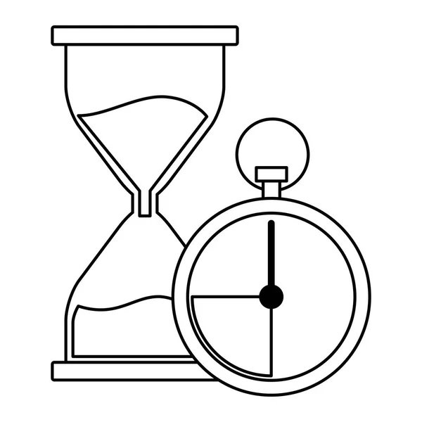 Přesýpací hodiny a chronometr černá a bílá — Stockový vektor
