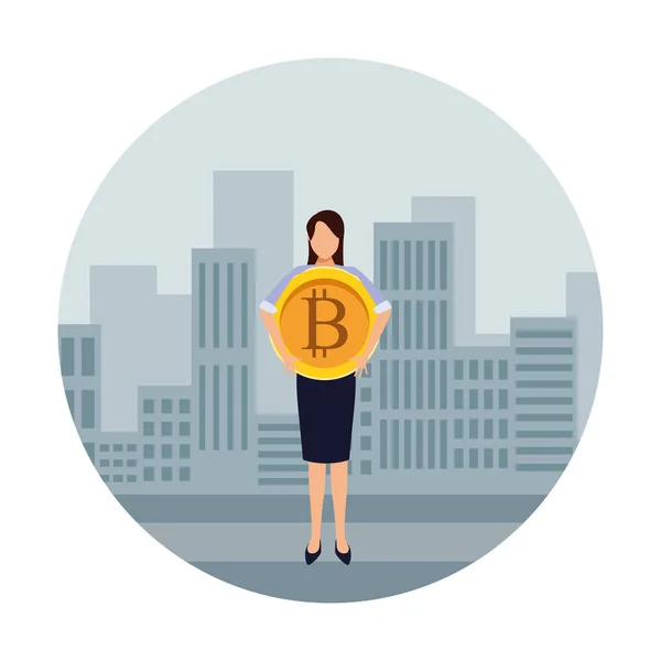 Mujer de negocios con bitcoin — Vector de stock