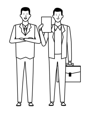 İşadamları avatar çizgi film karakteri siyah ve beyaz