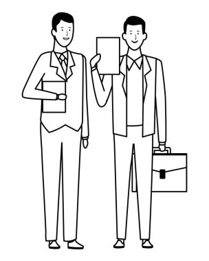 İşadamları avatar çizgi film karakteri siyah ve beyaz