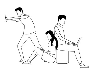 İş arkadaşları ekip çalışması karikatür siyah ve