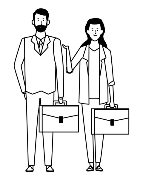 商务夫妇头像卡通人物黑色和白色 — 图库矢量图片