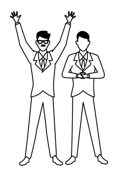 Hommes d'affaires mains en l'air en noir et blanc — Image vectorielle