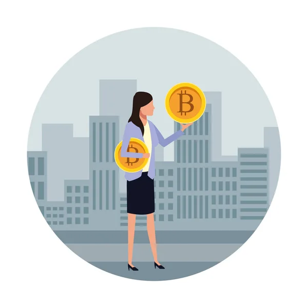 Mujer de negocios con bitcoin — Vector de stock