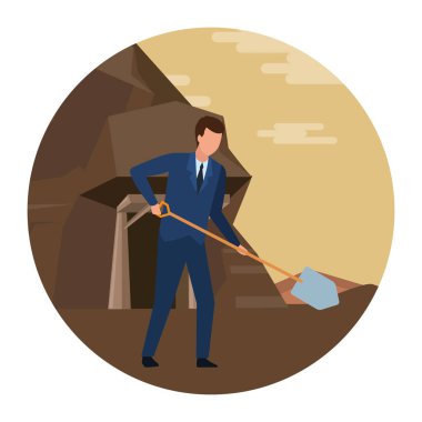 kürekle çalışan işadamı yuvarlak simge