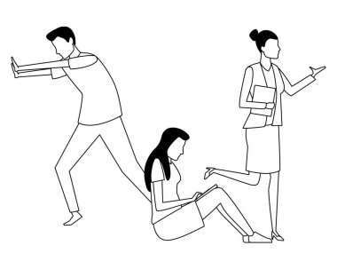 İş arkadaşları ekip çalışması karikatür siyah ve