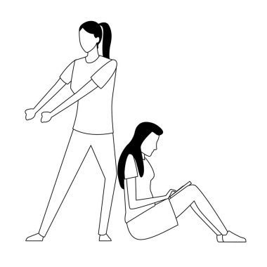 İş arkadaşları ekip çalışması karikatür siyah beyaz