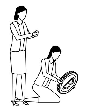 İş adamları ile bitcoins siyah beyaz