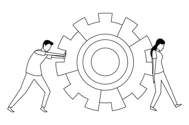 İş arkadaşları ekip çalışması karikatür siyah beyaz