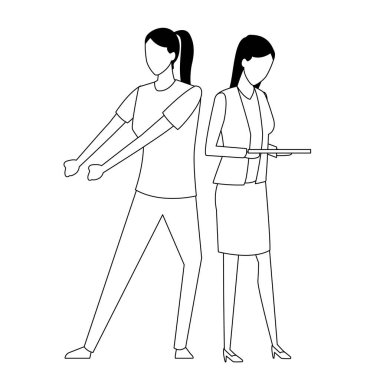 İş arkadaşları ekip çalışması karikatür siyah beyaz