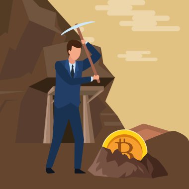 işadamı ve cryptocurrency toprağa gömülü