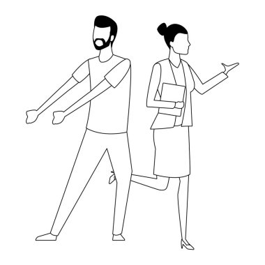 İş arkadaşları ekip çalışması karikatür siyah ve