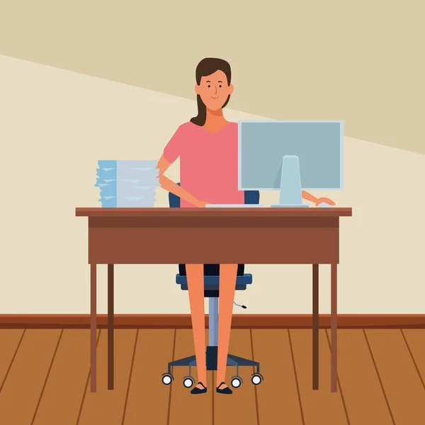 Kadında bir Ofis Masası — Stok Vektör