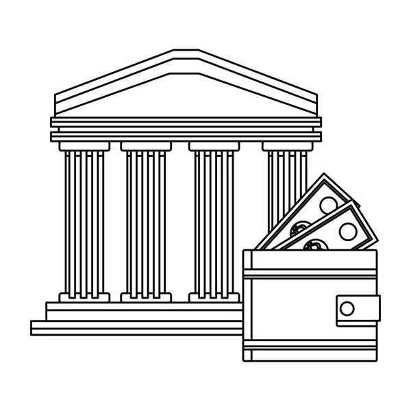 Банківське будівництво і гаманець чорно-білий — стоковий вектор