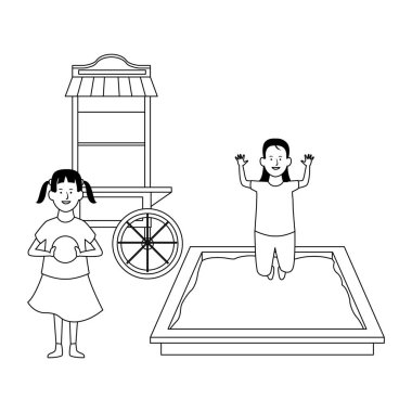 Salıncak bahçesi oyun siyah beyaz ev