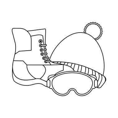 Kış giysileri ve ekipman siyah ve beyaz