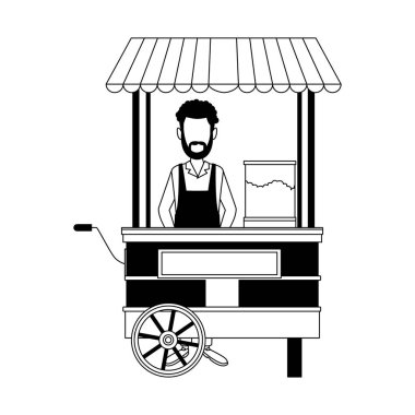 Patlamış mısır standı siyah beyaz adam