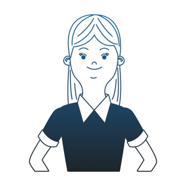 Genç kadın çizgi film mavi çizgiler