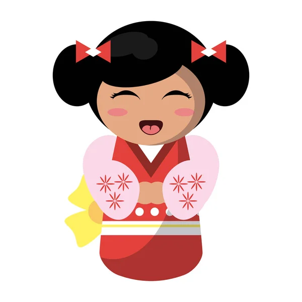 Söt japansk tjej med kimono — Stock vektor
