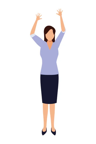 Mujer de negocios con los brazos arriba de dibujos animados — Vector de stock