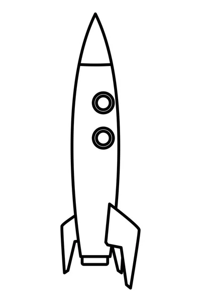 Ρόκα διαστημόπλοιο κινούμενα σχέδια σε μαύρο και άσπρο — Διανυσματικό Αρχείο