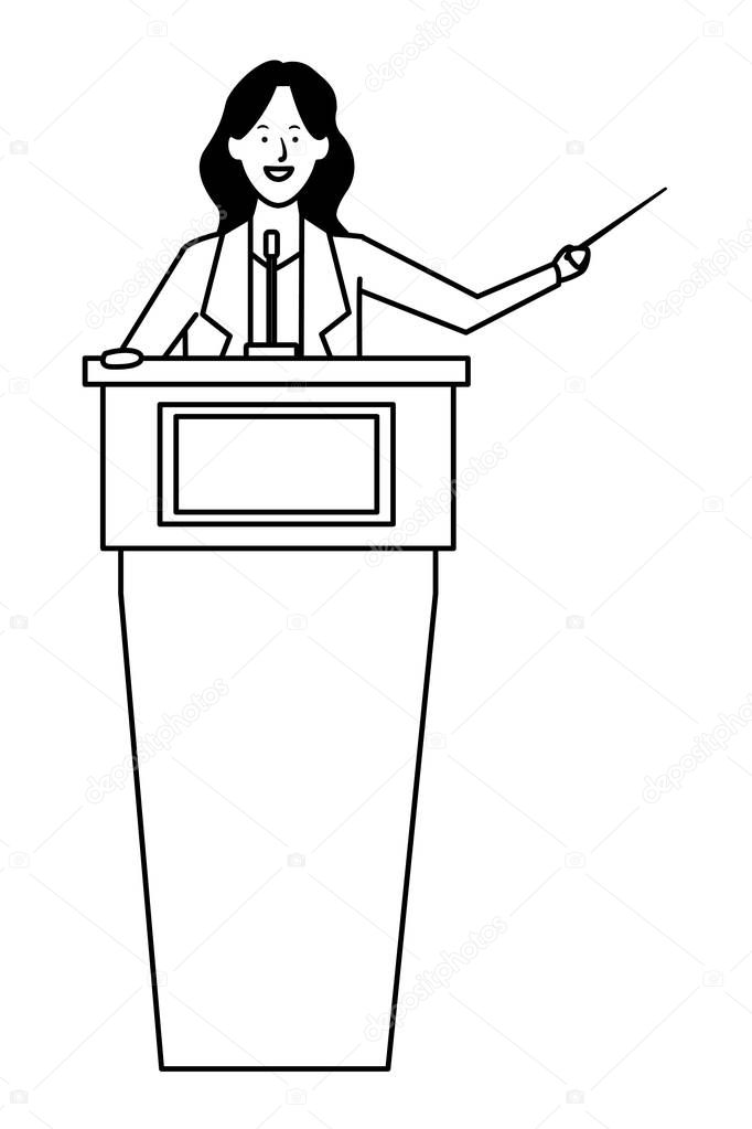 woman in a podium black and white