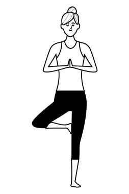 kadın Yoga siyah ve beyaz poz