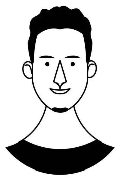 Молодой человек лицо мультфильм в черно-белом — стоковый вектор