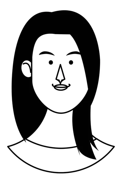 Caricatura cara mujer en blanco y negro — Vector de stock