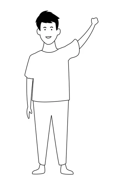 Niño saludando y sonriendo en blanco y negro — Vector de stock