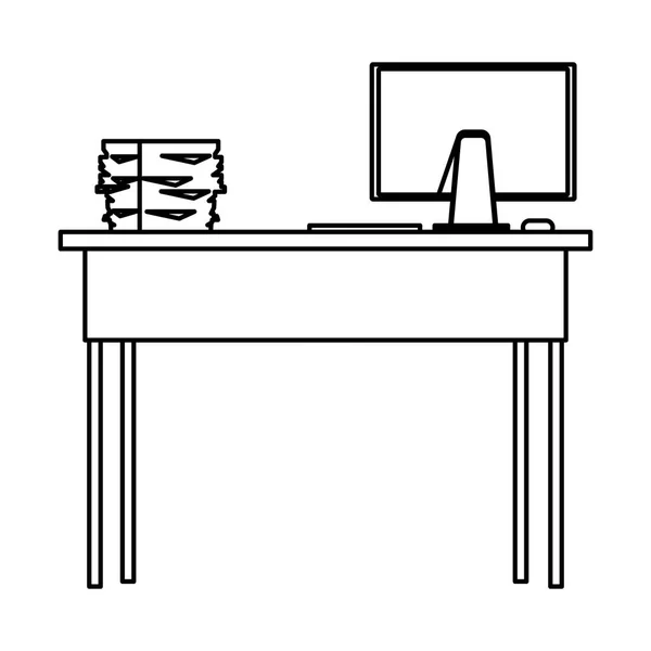 Office desk icon black and white — Stock Vector