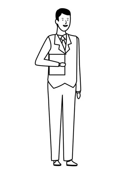 Hombre de negocios avatar personaje de dibujos animados blanco y negro — Vector de stock