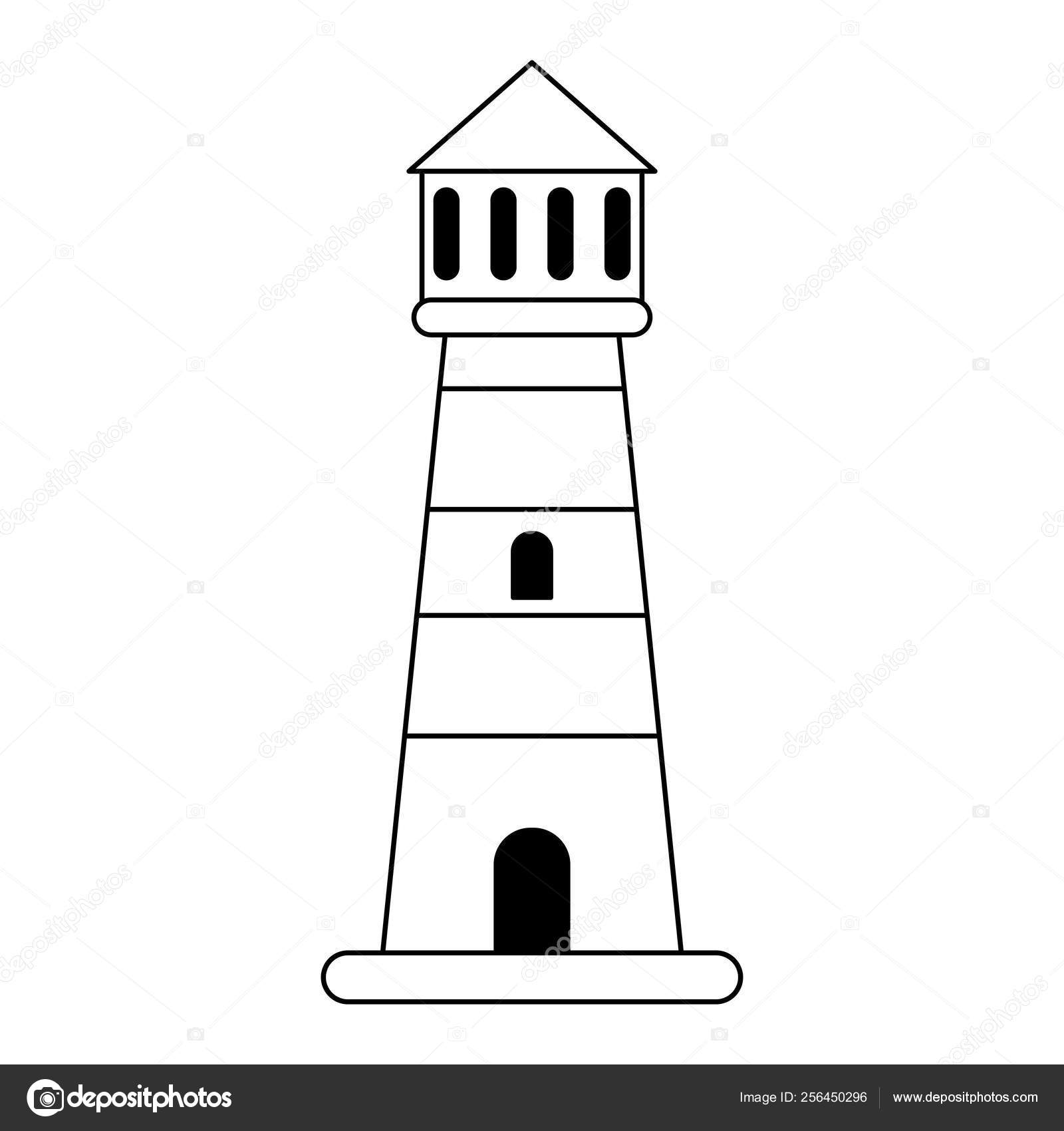 Beach lighthouse symbol cartoon in black and white Stock Vector Image by  ©jemastock #256450296