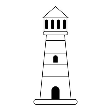 Siyah ve beyaz plaj feneri sembolü karikatür