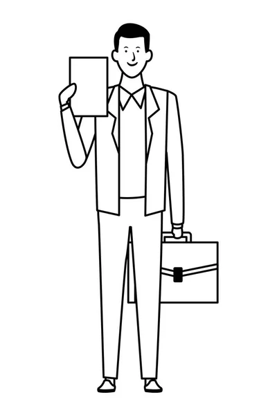 Hombre de negocios avatar personaje de dibujos animados blanco y negro — Vector de stock